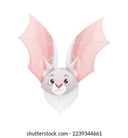 Funny Grey Bat with Cute Snout and Pointed Ears Flying with Spread Wing Vector Illustration