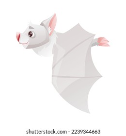 Funny Grey Bat with Cute Snout and Pointed Ears Flying with Spread Wing Vector Illustration