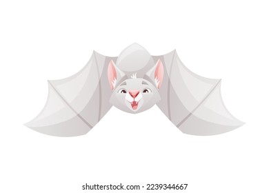 Funny Grey Bat with Cute Snout and Pointed Ears Flying with Spread Wing Vector Illustration