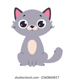 Funny Grey Cat with Cute Snout as Domestic Pet Sitting Vector Illustration