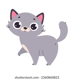 Funny Grey Cat with Cute Snout as Domestic Pet Walking Vector Illustration