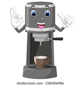 Funny Grey Coffee Maker Thumb Up Wearing White Gloves Cartoon