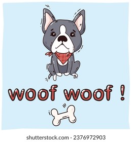 perro gris gracioso de fondo azul. ilustración vectorial para impresión, decoración, tarjetas