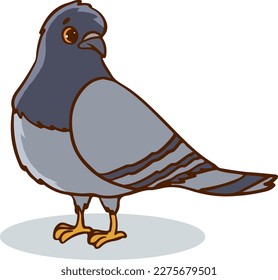 Funny Grey Dove or Pigeon Flying Creature Standing Vector Illustration