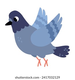 Funny Grey Dove or Pigeon Flying Creature Vector Illustration