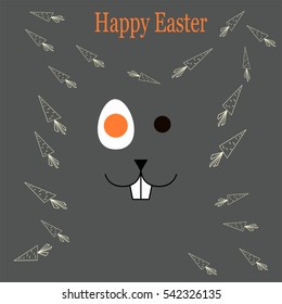 Funny grey easter bunny with a carrot body and eye as egg in vector
