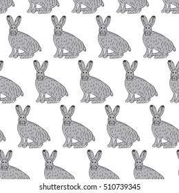 Funny grey hare. Seamless vector sketch illustration