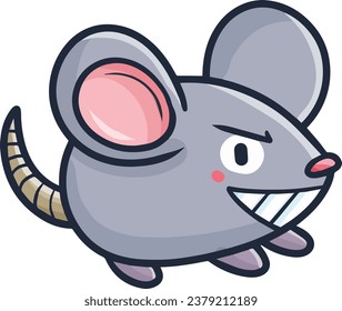 Funny grey mouse with naughty expression cartoon illustration