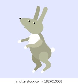 Funny grey rabbit   on the light blue background. In Scandinavian style. Print for children's clothes, room and etc

