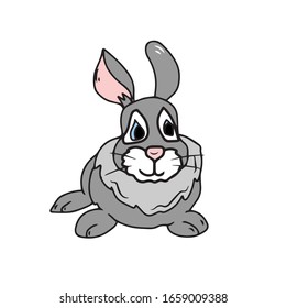 Funny grey rabbit .Vector design for banners and postcards, on a white isolated background.Easter Holiday