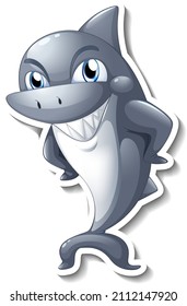 Funny grey shark cartoon character sticker illustration