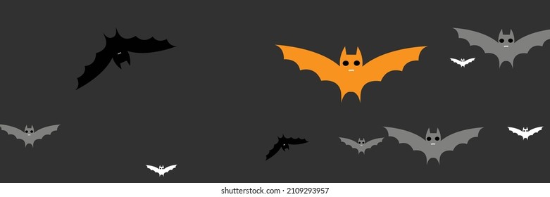 Funny Grey Sky Spooky Party Halloween Art Illustration. Dracula Horror Fear Orange Scary Bats Illustration. Mysterious Vampire Monster White Creepy Bats. Black Cartoon Gothic Chaos Faces Backdrop.