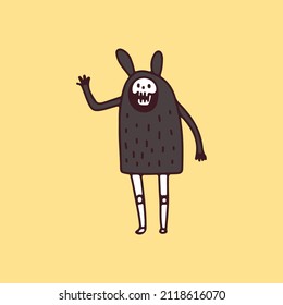 Funny Grim Reaper Skull with bunny ears, illustration for t-shirt, poster, sticker, or apparel merchandise. With retro cartoon style.
