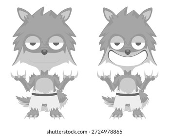 Funny Grinning Wolf Character Isolated on White Background