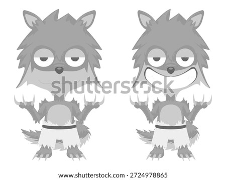 Funny Grinning Wolf Character Isolated on White Background