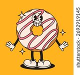 Funny groovy donut character. Flat vector illustration.