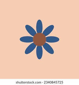 funny groovy playful flower in 60s style. Hippie flower card