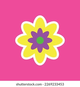 funny groovy playful flower in Y2K style. Hippie trendy flower card