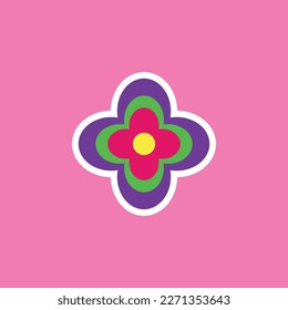 funny groovy playful flower in Y2K style. Hippie trendy flower card