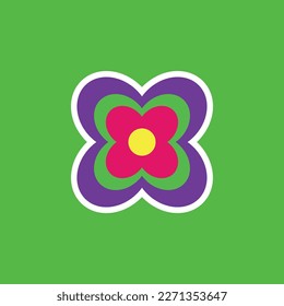 funny groovy playful flower in Y2K style. Hippie trendy flower card
