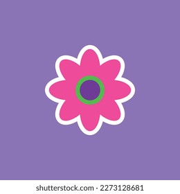 funny groovy playful flower in Y2K style. Hippie trendy flower card