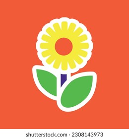 funny groovy playful flower in Y2K style. Hippie trendy flower card