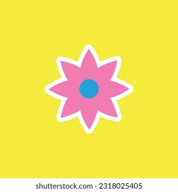 funny groovy playful flower in Y2K style. Hippie trendy flower card