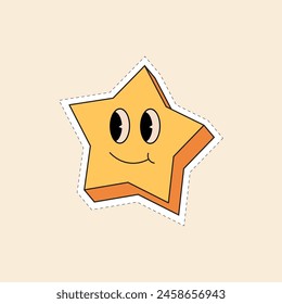 Funny Groovy Star Sticker Vector Illustration