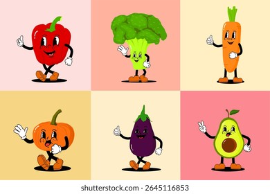 Funny groovy vegetable characters cartoon veggies