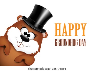 Funny groundhog in hat on a white background