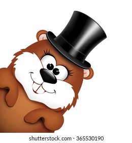 Funny groundhog in hat on a white background