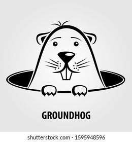 Funny groundhog on a white background. Vector illustration.