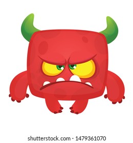 Funny grumpy cartoon devil illustration. Halloween monster character design