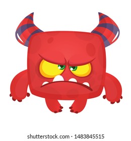 Funny grumpy cartoon devil illustration. Halloween monster character design