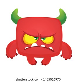 Funny grumpy cartoon devil illustration. Halloween monster character design