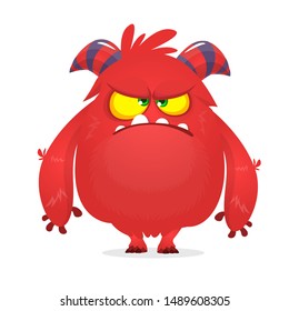 Funny Grumpy Cartoon Red Monster. Vector Illustration