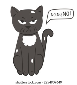 Gato gracioso gruñón en estilo de caricatura con texto