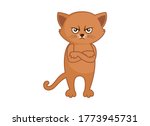 Funny grumpy red cat icon vector. Red cat with arms crossed vector. Angry cat cartoon character. Funny angry cat icon isolated on a white background