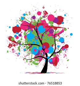 Funny grunge tree, colors of summer for your design