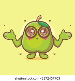 funny guava fruit character mascot with confused gesture isolated cartoon in flat style design