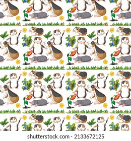 Funny guinea pig on white background seamless illustration