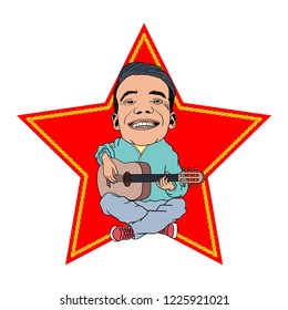 Funny guitar player. Vector illustration of an emotional guitar player.