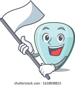 Funny guitar plectrum cartoon character style holding a standing flag
