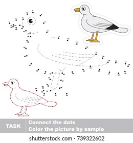 Funny Gull. Dot to dot educational game for kids.