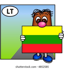 Funny Guy Carrying the Lithuanian Flag