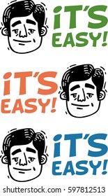 funny guy head it's easy logo set