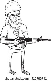 Funny guy holding weapon contour design / Full editable Eps 10 vector illustration.
