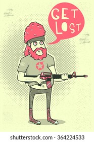 Funny guy holding weapon illustration/ Full editable Eps 10 vector illustration.