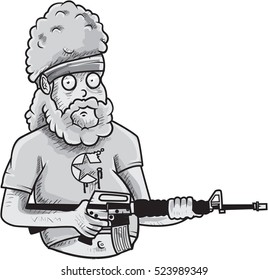 Funny guy holding weapon logo/ Full editable Eps 10 vector illustration.