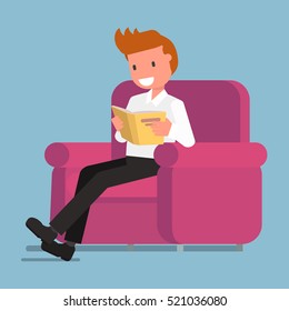 funny guy, man, character, reading a book. Vector illustration. flat design style